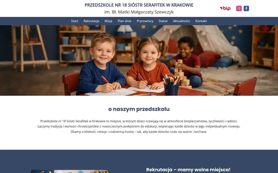 Zrzut ekranu strony Przedszkole 18 Serafitki