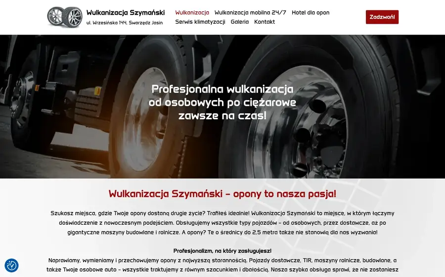 Zrzut ekranu strony Wulkanizacja Szymański